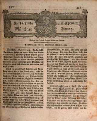 Kurfürstlich gnädigst privilegirte Münchner-Zeitung (Süddeutsche Presse) Donnerstag 10. April 1788