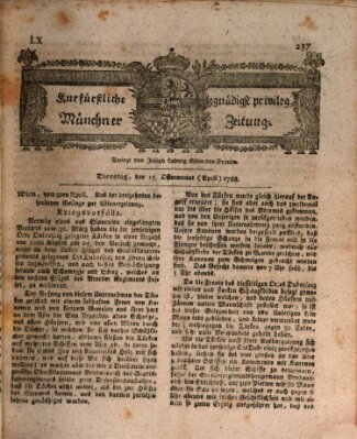 Kurfürstlich gnädigst privilegirte Münchner-Zeitung (Süddeutsche Presse) Dienstag 15. April 1788