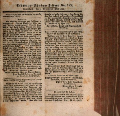 Kurfürstlich gnädigst privilegirte Münchner-Zeitung (Süddeutsche Presse) Samstag 3. Mai 1788