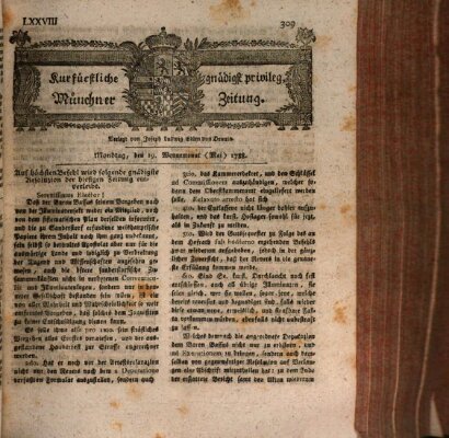 Kurfürstlich gnädigst privilegirte Münchner-Zeitung (Süddeutsche Presse) Montag 19. Mai 1788