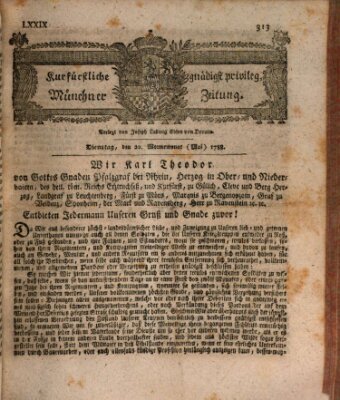 Kurfürstlich gnädigst privilegirte Münchner-Zeitung (Süddeutsche Presse) Dienstag 20. Mai 1788