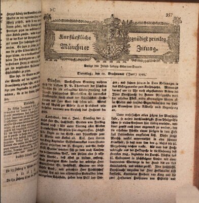 Kurfürstlich gnädigst privilegirte Münchner-Zeitung (Süddeutsche Presse) Dienstag 10. Juni 1788