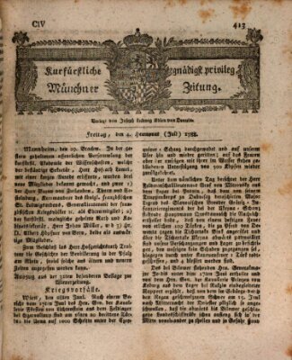 Kurfürstlich gnädigst privilegirte Münchner-Zeitung (Süddeutsche Presse) Freitag 4. Juli 1788