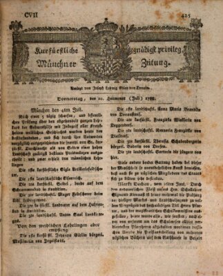 Kurfürstlich gnädigst privilegirte Münchner-Zeitung (Süddeutsche Presse) Donnerstag 10. Juli 1788