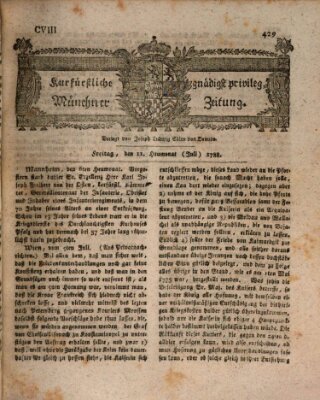 Kurfürstlich gnädigst privilegirte Münchner-Zeitung (Süddeutsche Presse) Freitag 11. Juli 1788