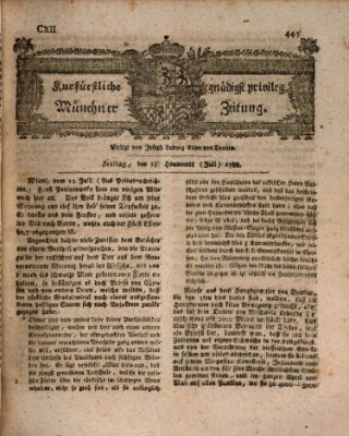 Kurfürstlich gnädigst privilegirte Münchner-Zeitung (Süddeutsche Presse) Freitag 18. Juli 1788