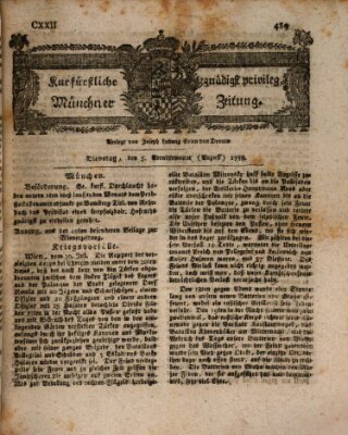 Kurfürstlich gnädigst privilegirte Münchner-Zeitung (Süddeutsche Presse) Dienstag 5. August 1788