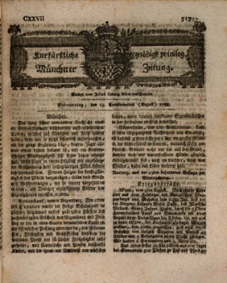 Kurfürstlich gnädigst privilegirte Münchner-Zeitung (Süddeutsche Presse) Donnerstag 14. August 1788