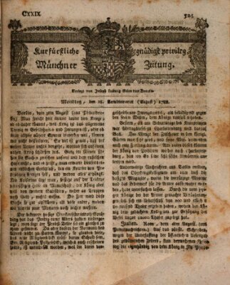 Kurfürstlich gnädigst privilegirte Münchner-Zeitung (Süddeutsche Presse) Montag 18. August 1788