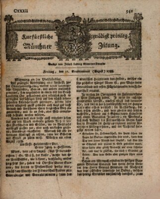 Kurfürstlich gnädigst privilegirte Münchner-Zeitung (Süddeutsche Presse) Freitag 22. August 1788