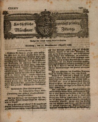 Kurfürstlich gnädigst privilegirte Münchner-Zeitung (Süddeutsche Presse) Dienstag 26. August 1788