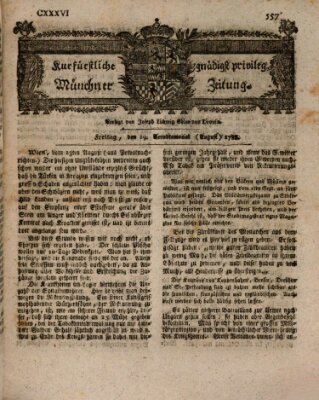 Kurfürstlich gnädigst privilegirte Münchner-Zeitung (Süddeutsche Presse) Freitag 29. August 1788