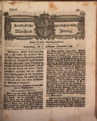 Kurfürstlich gnädigst privilegirte Münchner-Zeitung (Süddeutsche Presse) Donnerstag 11. September 1788