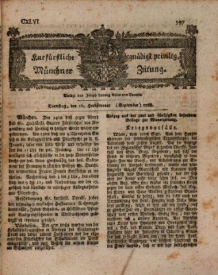 Kurfürstlich gnädigst privilegirte Münchner-Zeitung (Süddeutsche Presse) Dienstag 16. September 1788