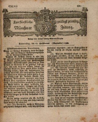 Kurfürstlich gnädigst privilegirte Münchner-Zeitung (Süddeutsche Presse) Donnerstag 18. September 1788