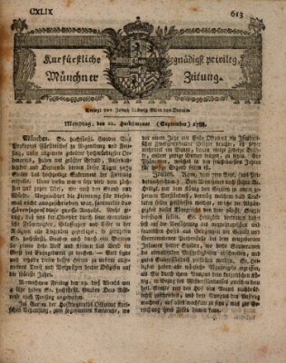 Kurfürstlich gnädigst privilegirte Münchner-Zeitung (Süddeutsche Presse) Montag 22. September 1788