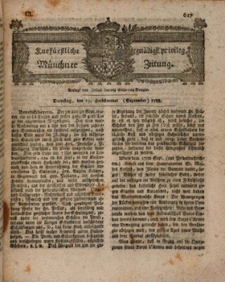 Kurfürstlich gnädigst privilegirte Münchner-Zeitung (Süddeutsche Presse) Dienstag 23. September 1788