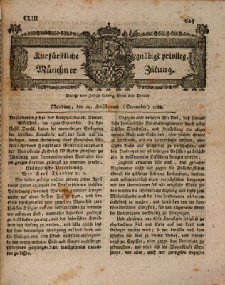 Kurfürstlich gnädigst privilegirte Münchner-Zeitung (Süddeutsche Presse) Montag 29. September 1788