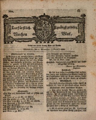 Kurfürstlich gnädigst privilegirte Münchner-Zeitung (Süddeutsche Presse) Mittwoch 1. Oktober 1788