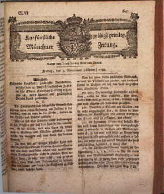 Kurfürstlich gnädigst privilegirte Münchner-Zeitung (Süddeutsche Presse) Freitag 3. Oktober 1788