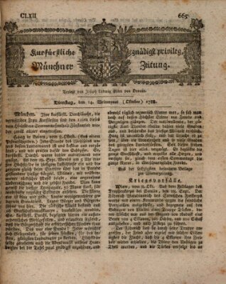 Kurfürstlich gnädigst privilegirte Münchner-Zeitung (Süddeutsche Presse) Dienstag 14. Oktober 1788