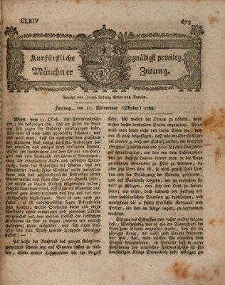 Kurfürstlich gnädigst privilegirte Münchner-Zeitung (Süddeutsche Presse) Freitag 17. Oktober 1788