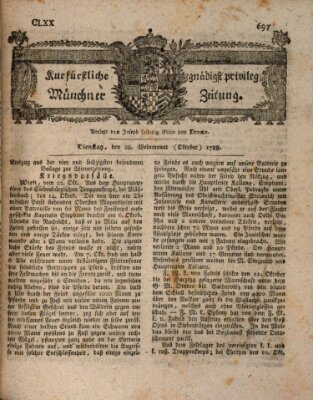 Kurfürstlich gnädigst privilegirte Münchner-Zeitung (Süddeutsche Presse) Dienstag 28. Oktober 1788