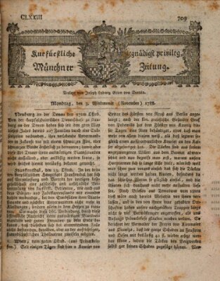 Kurfürstlich gnädigst privilegirte Münchner-Zeitung (Süddeutsche Presse) Montag 3. November 1788