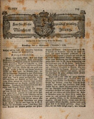 Kurfürstlich gnädigst privilegirte Münchner-Zeitung (Süddeutsche Presse) Dienstag 4. November 1788