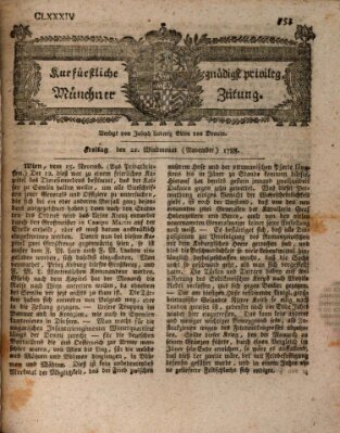 Kurfürstlich gnädigst privilegirte Münchner-Zeitung (Süddeutsche Presse) Freitag 21. November 1788