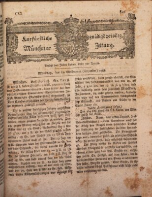 Kurfürstlich gnädigst privilegirte Münchner-Zeitung (Süddeutsche Presse) Montag 22. Dezember 1788