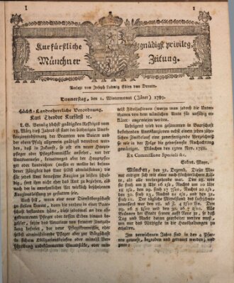 Kurfürstlich gnädigst privilegirte Münchner-Zeitung (Süddeutsche Presse) Donnerstag 1. Januar 1789
