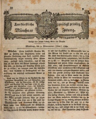 Kurfürstlich gnädigst privilegirte Münchner-Zeitung (Süddeutsche Presse) Montag 5. Januar 1789