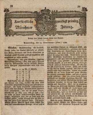 Kurfürstlich gnädigst privilegirte Münchner-Zeitung (Süddeutsche Presse) Donnerstag 15. Januar 1789