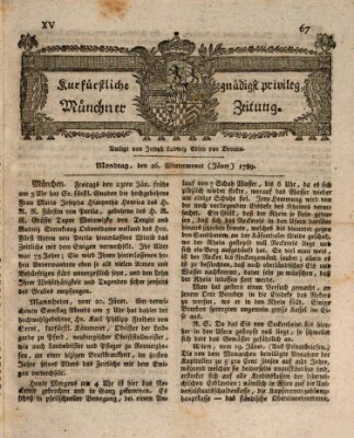 Kurfürstlich gnädigst privilegirte Münchner-Zeitung (Süddeutsche Presse) Montag 26. Januar 1789