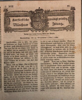 Kurfürstlich gnädigst privilegirte Münchner-Zeitung (Süddeutsche Presse) Donnerstag 29. Januar 1789