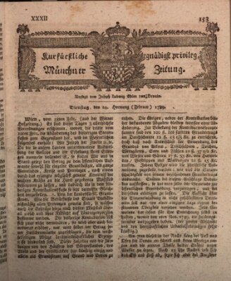 Kurfürstlich gnädigst privilegirte Münchner-Zeitung (Süddeutsche Presse) Dienstag 24. Februar 1789