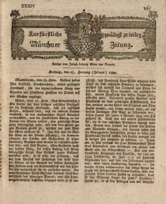 Kurfürstlich gnädigst privilegirte Münchner-Zeitung (Süddeutsche Presse) Freitag 27. Februar 1789