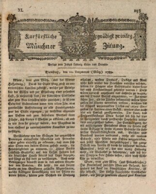 Kurfürstlich gnädigst privilegirte Münchner-Zeitung (Süddeutsche Presse) Dienstag 10. März 1789