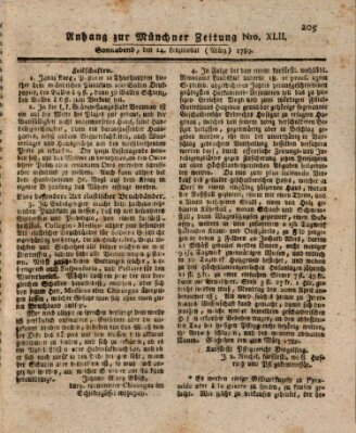 Kurfürstlich gnädigst privilegirte Münchner-Zeitung (Süddeutsche Presse) Samstag 14. März 1789