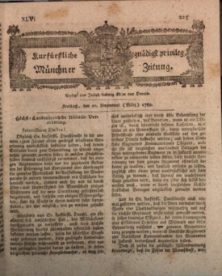 Kurfürstlich gnädigst privilegirte Münchner-Zeitung (Süddeutsche Presse) Freitag 20. März 1789