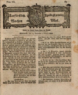 Kurfürstlich gnädigst privilegirte Münchner-Zeitung (Süddeutsche Presse) Mittwoch 25. März 1789