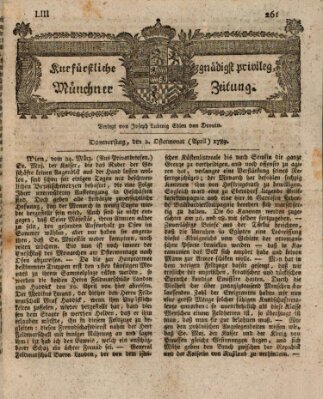 Kurfürstlich gnädigst privilegirte Münchner-Zeitung (Süddeutsche Presse) Donnerstag 2. April 1789