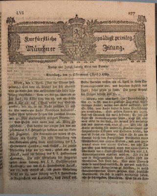 Kurfürstlich gnädigst privilegirte Münchner-Zeitung (Süddeutsche Presse) Dienstag 7. April 1789