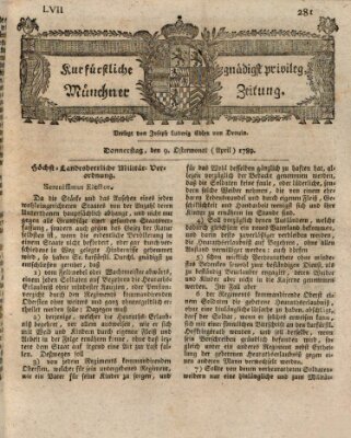 Kurfürstlich gnädigst privilegirte Münchner-Zeitung (Süddeutsche Presse) Donnerstag 9. April 1789