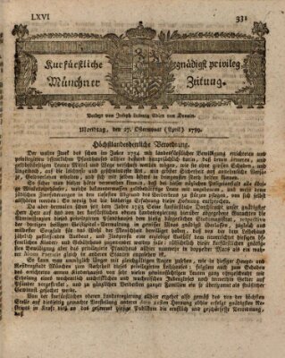 Kurfürstlich gnädigst privilegirte Münchner-Zeitung (Süddeutsche Presse) Montag 27. April 1789