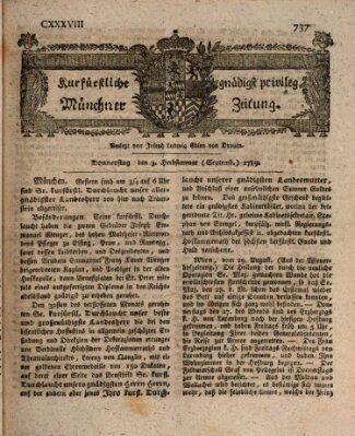 Kurfürstlich gnädigst privilegirte Münchner-Zeitung (Süddeutsche Presse) Donnerstag 3. September 1789