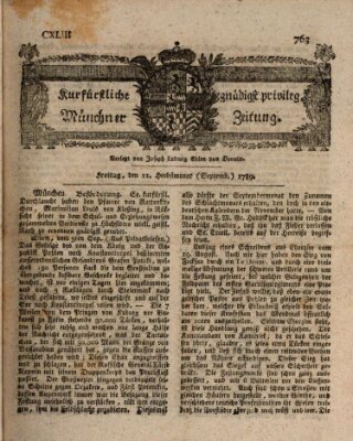 Kurfürstlich gnädigst privilegirte Münchner-Zeitung (Süddeutsche Presse) Freitag 11. September 1789