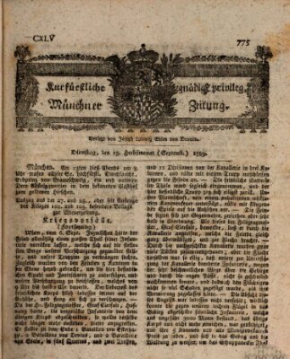 Kurfürstlich gnädigst privilegirte Münchner-Zeitung (Süddeutsche Presse) Dienstag 15. September 1789