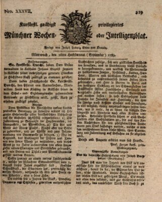 Kurfürstlich gnädigst privilegirte Münchner-Zeitung (Süddeutsche Presse) Mittwoch 16. September 1789